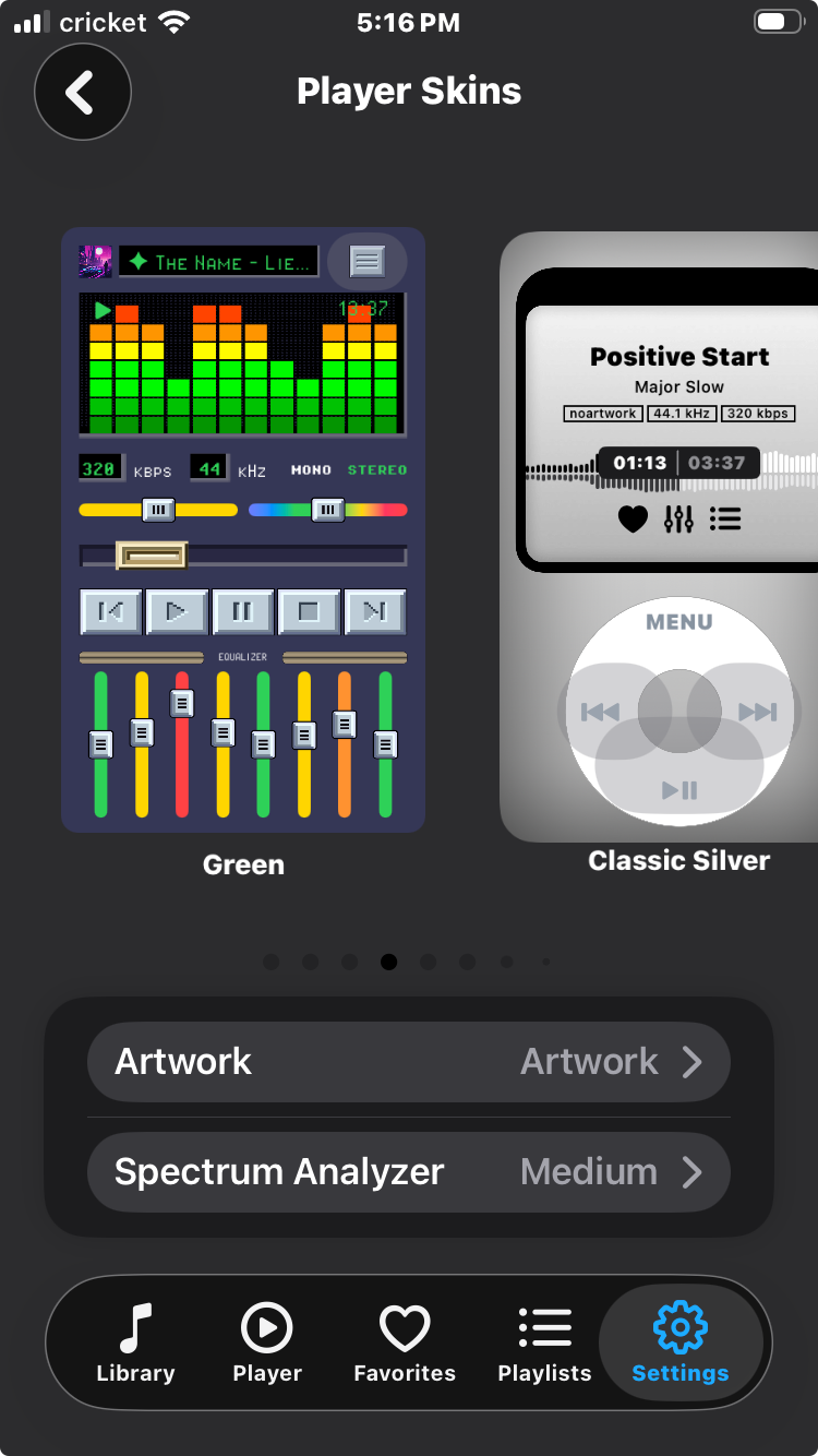 Anywhere music player skin selection screen - left: retro player, right: classic ipod